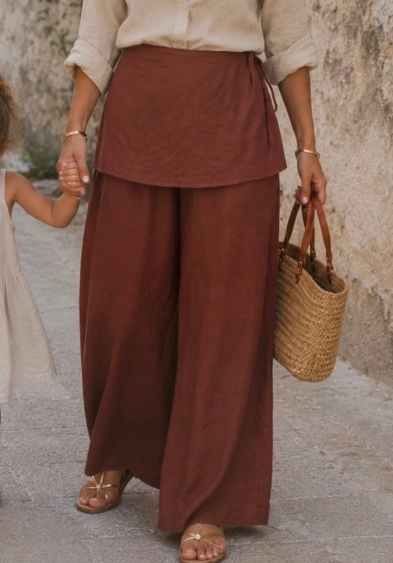 pantalon mini jupe oysho taille XS 100% lin marron