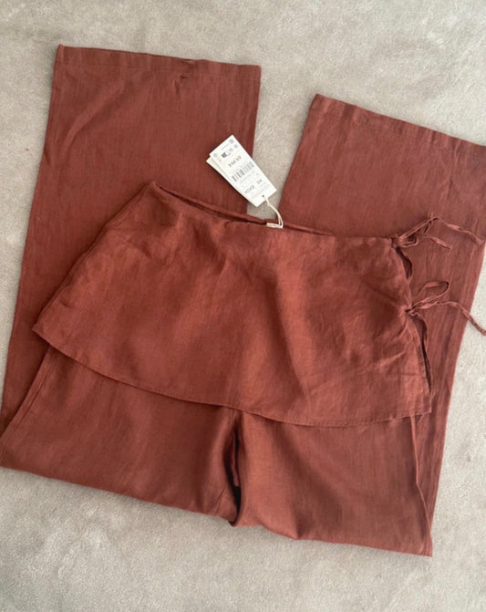 pantalon mini jupe oysho taille XS 100% lin marron