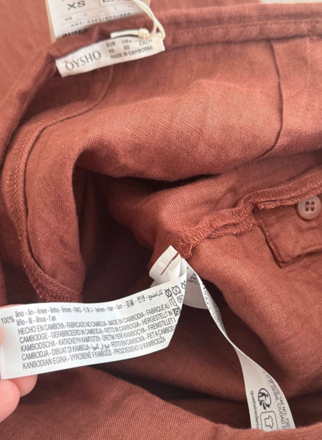 pantalon mini jupe oysho taille XS 100% lin marron