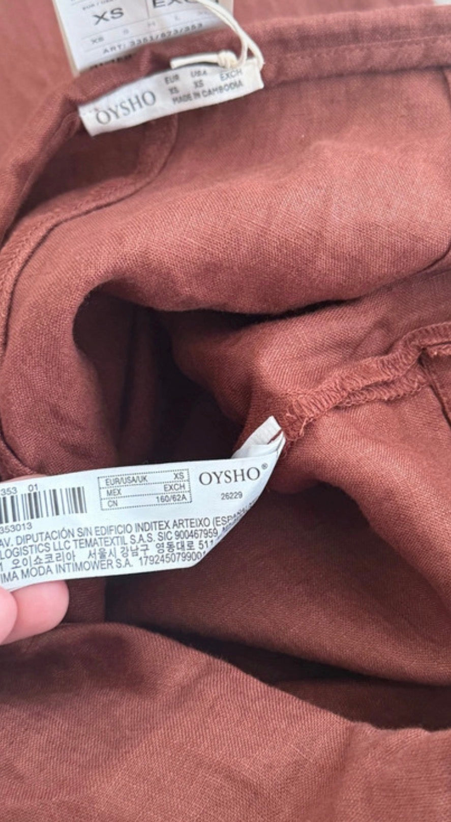 pantalon mini jupe oysho taille XS 100% lin marron